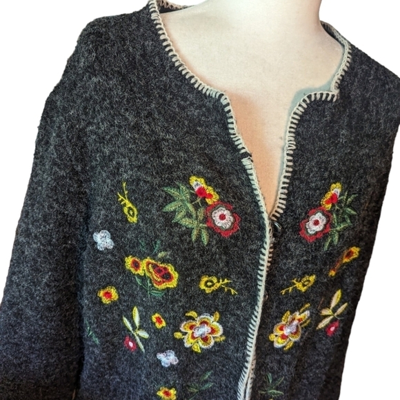 Kamana gray soft embroidered sweater coat/ duster/ long unique cardigan sz S - Picture 3 of 12